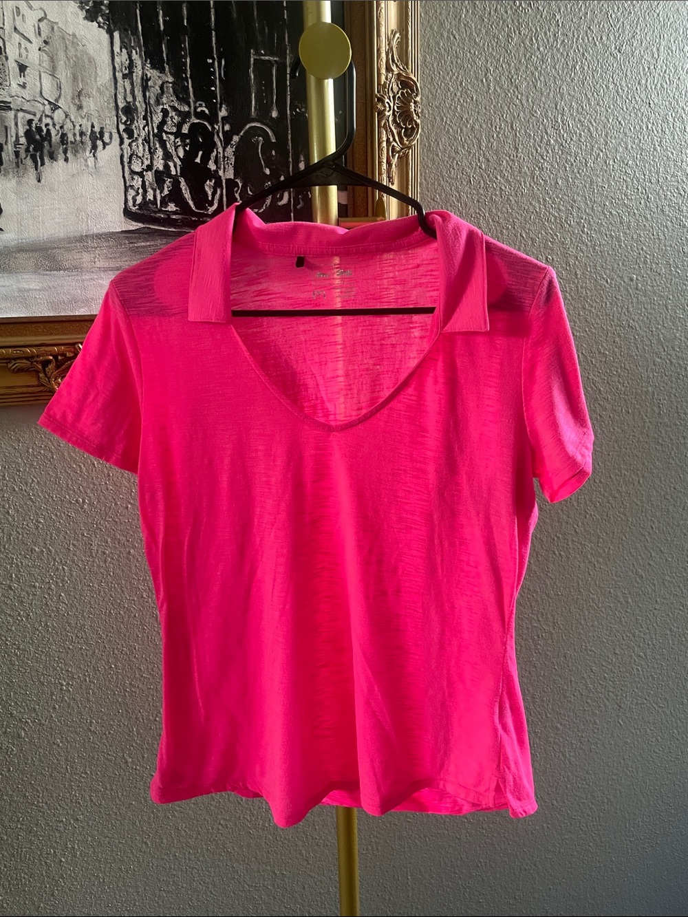 adidas Neon Pink Short-Sleeve V-Neck Polo Tee size medium
